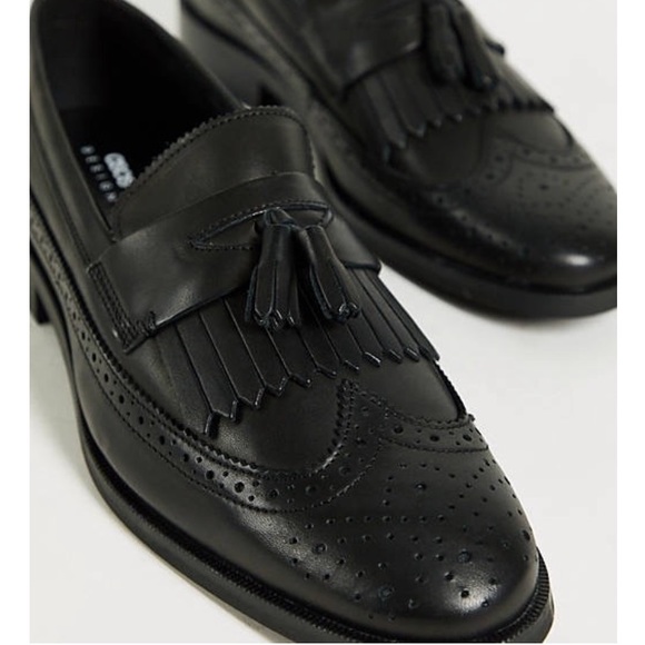 ASOS NWOB! Fringe/Tassel Dress Loafers In Black Polished Leather Shoes - Picture 2 of 12